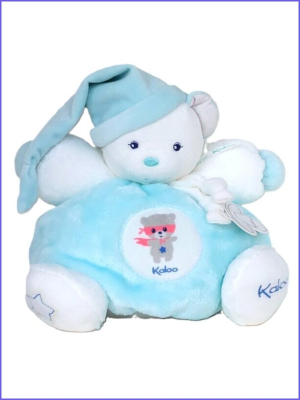Kaloo Medium Chubby Blue Bear w/Cap Plush Stuffed Animal Age 0+ New In Gift Box